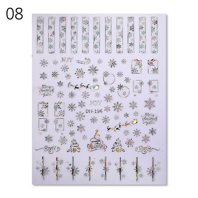 Gold Silver White Snowflakes 3D Nail Stickers Iridescent Self Adhesive Transfer Decals Manicures Art Decoration Slider Nails Decals Sticker Hot Sexy Girl Tip Back Glue Decal Cool Lollipop Self Adhesive Acrylic Tips Tool Decoration