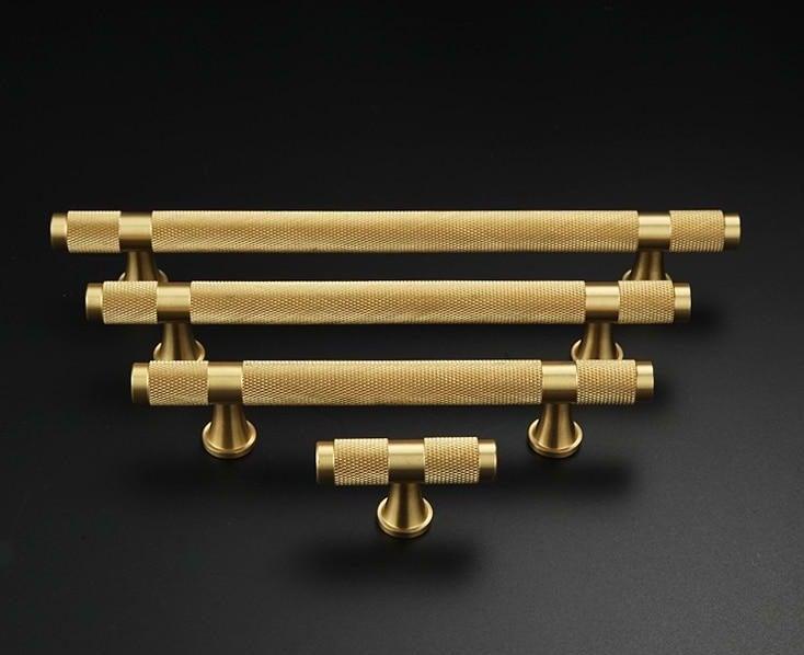 Golden Brass Knurled Textured Simple Kitchen Cabinet handle And Handles Drawer Pulls Bedroom Door Knobs Cupboard Bathroom Door Handles Brushed Brass Pulls For Cabinets