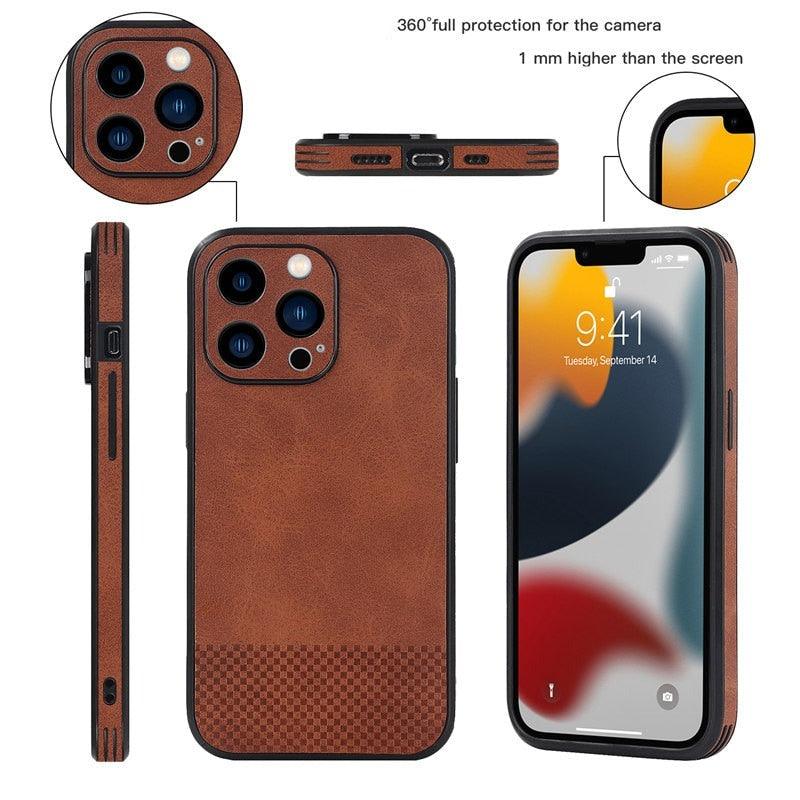 Gorgeous Luxury Genuine Leather Phone Case For iphone 13 Pro Max 12 11 14Pro Max XR XS MAX 7Plus Shockproof Cover Full Protective Slim Leather Luxury PU Flexible Bumper Non-Slip Grip Shockproof Full Body Protective Cover Men Women Phone Cases