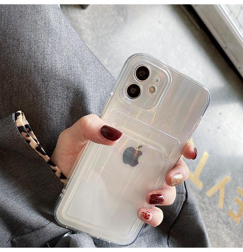 Gradient Rainbow Charming Case For iPhone 13 11 12 Pro Max XS XR 7 8 Plus Transparent Cover with Wallet Card Holder Case Soft Cover for iPhone