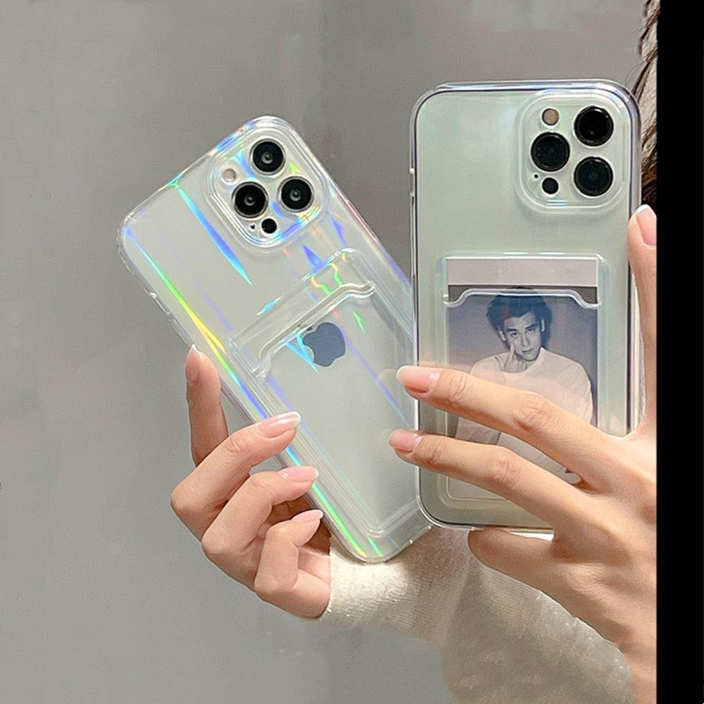 Gradient Rainbow Charming Case For iPhone 13 11 12 Pro Max XS XR 7 8 Plus Transparent Cover with Wallet Card Holder Case Soft Cover for iPhone