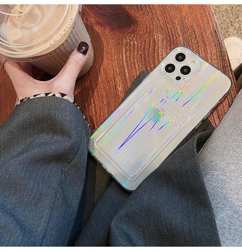 Gradient Rainbow Charming Case For iPhone 13 11 12 Pro Max XS XR 7 8 Plus Transparent Cover with Wallet Card Holder Case Soft Cover for iPhone
