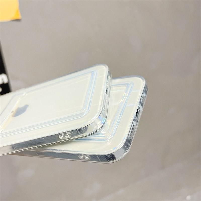 Gradient Rainbow Charming Case For iPhone 13 11 12 Pro Max XS XR 7 8 Plus Transparent Cover with Wallet Card Holder Case Soft Cover for iPhone