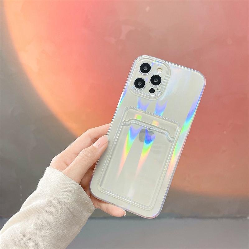 Gradient Rainbow Charming Case For iPhone 13 11 12 Pro Max XS XR 7 8 Plus Transparent Cover with Wallet Card Holder Case Soft Cover for iPhone