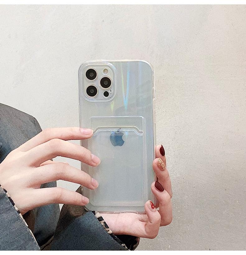 Gradient Rainbow Charming Case For iPhone 13 11 12 Pro Max XS XR 7 8 Plus Transparent Cover with Wallet Card Holder Case Soft Cover for iPhone