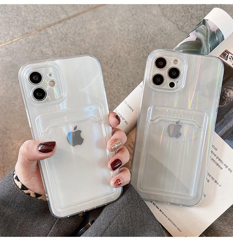 Gradient Rainbow Charming Case For iPhone 13 11 12 Pro Max XS XR 7 8 Plus Transparent Cover with Wallet Card Holder Case Soft Cover for iPhone