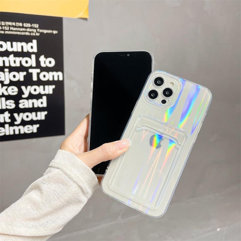 Gradient Rainbow Charming Case For iPhone 13 11 12 Pro Max XS XR 7 8 Plus Transparent Cover with Wallet Card Holder Case Soft Cover for iPhone