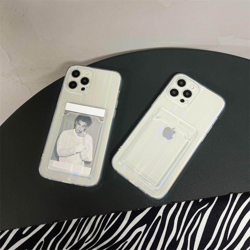 Gradient Rainbow Charming Case For iPhone 13 11 12 Pro Max XS XR 7 8 Plus Transparent Cover with Wallet Card Holder Case Soft Cover for iPhone