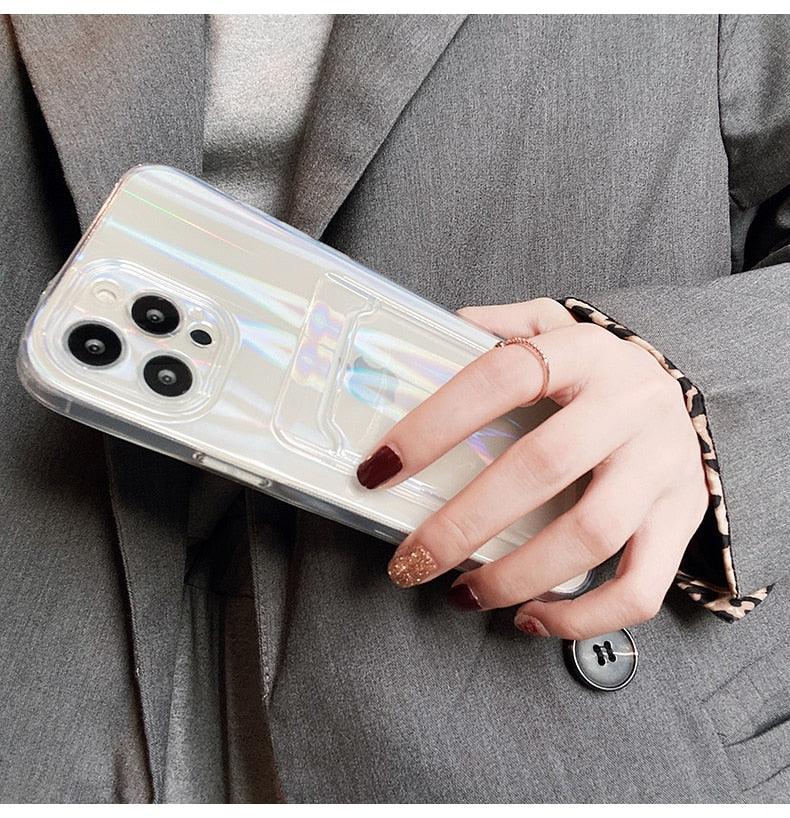Gradient Rainbow Charming Case For iPhone 13 11 12 Pro Max XS XR 7 8 Plus Transparent Cover with Wallet Card Holder Case Soft Cover for iPhone