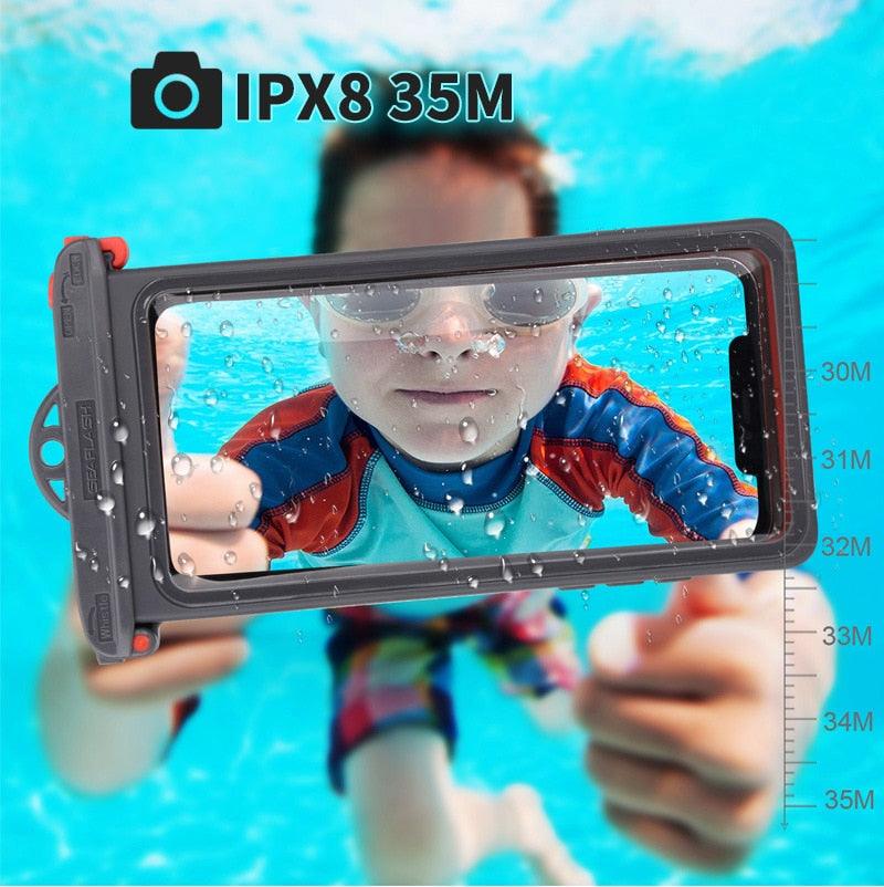 Gray Drop Resistant Waterproof Bag For Mobile Phones Under 6.9 Inches Plastic Mobile Phone Waterproof Case Diving Seal Phone Case Waterproof Pouch Phone Underwater Case 35m