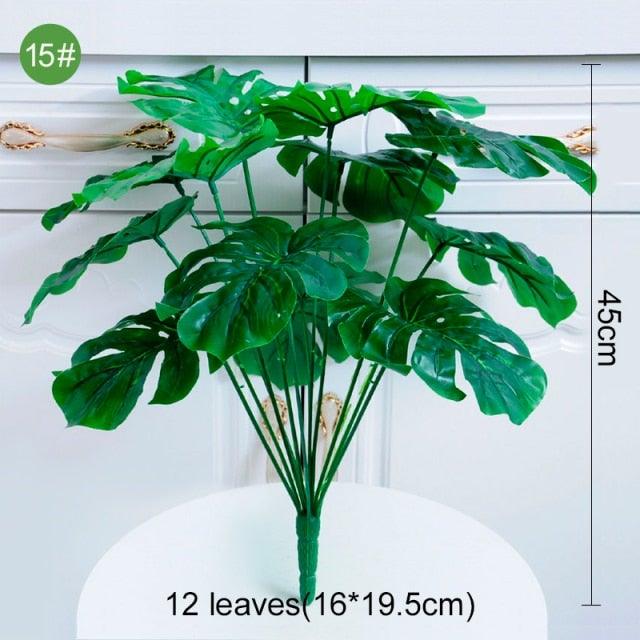 Green Artificial Palm Leaves Plastic Tropical Tree Fake Indoor Outdoor Garden Home Outdoor Decorations