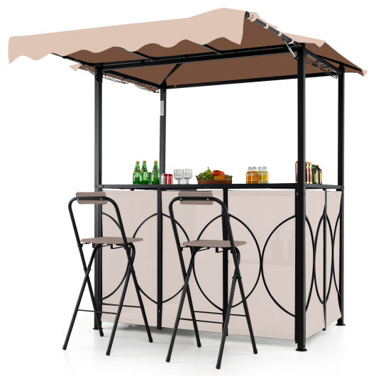 Grill Gazebo with Awning 3-Piece Outdoor BBQ Canopy Double-Tier Soft Top Barbecue Shelter-Coffee