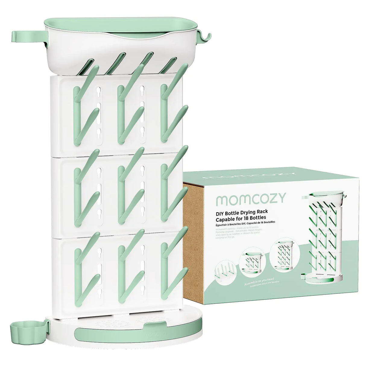 Momcozy DIY Larger Bottle Drying Rack for 18 Bottles Space Saving Countertop Vertical Rack with Brushes Holder Detachable Travel Bottle Rack for Baby Accessories & Pump Parts