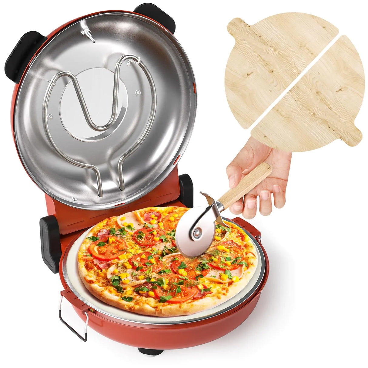TMEDW Electric Pizza Oven 12 inch Portable Pizza Oven Indoor Countertop Pizza Maker with Wooden Pizza Paddles & Pizza Cutter