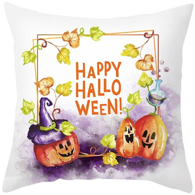 Halloween Cushion Cover Horror Pumpkin Printed Pillow Case Orange And Black Pillow Cover Pumpkin Farmhouse Deco Happy Halloween Decorative Pillow Case For Home 45x45CM