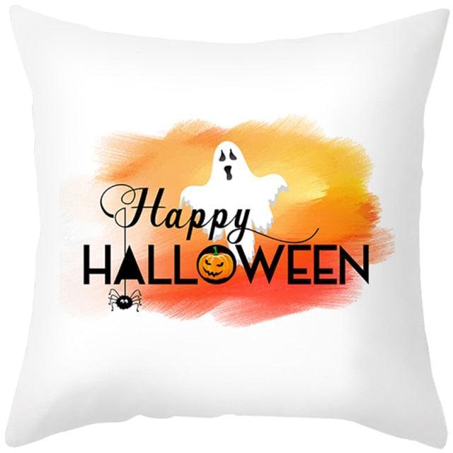 Halloween Cushion Cover Horror Pumpkin Printed Pillow Case Orange And Black Pillow Cover Pumpkin Farmhouse Deco Happy Halloween Decorative Pillow Case For Home 45x45CM