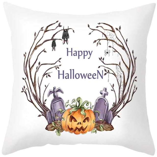 Halloween Cushion Cover Horror Pumpkin Printed Pillow Case Orange And Black Pillow Cover Pumpkin Farmhouse Deco Happy Halloween Decorative Pillow Case For Home 45x45CM