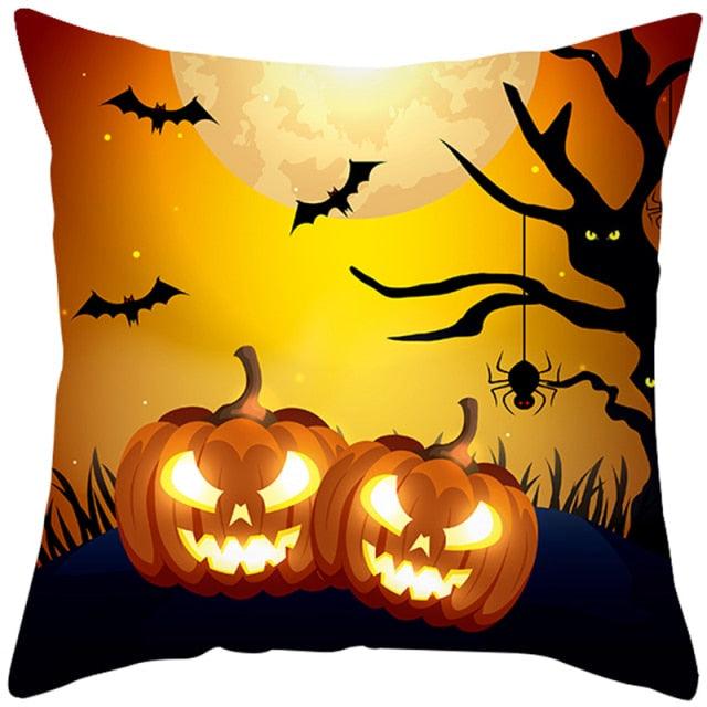 Halloween Cushion Cover Horror Pumpkin Printed Pillow Case Orange And Black Pillow Cover Pumpkin Farmhouse Deco Happy Halloween Decorative Pillow Case For Home 45x45CM