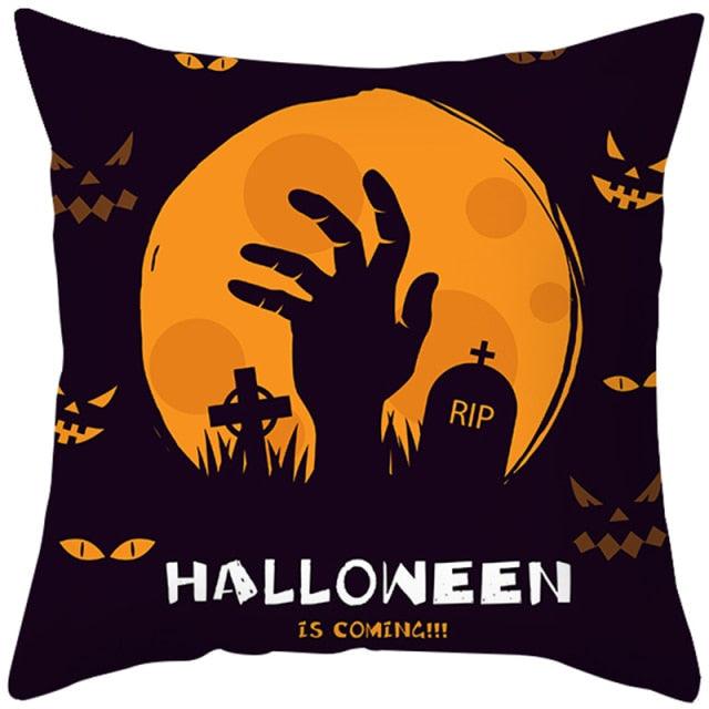 Halloween Cushion Cover Horror Pumpkin Printed Pillow Case Orange And Black Pillow Cover Pumpkin Farmhouse Deco Happy Halloween Decorative Pillow Case For Home 45x45CM