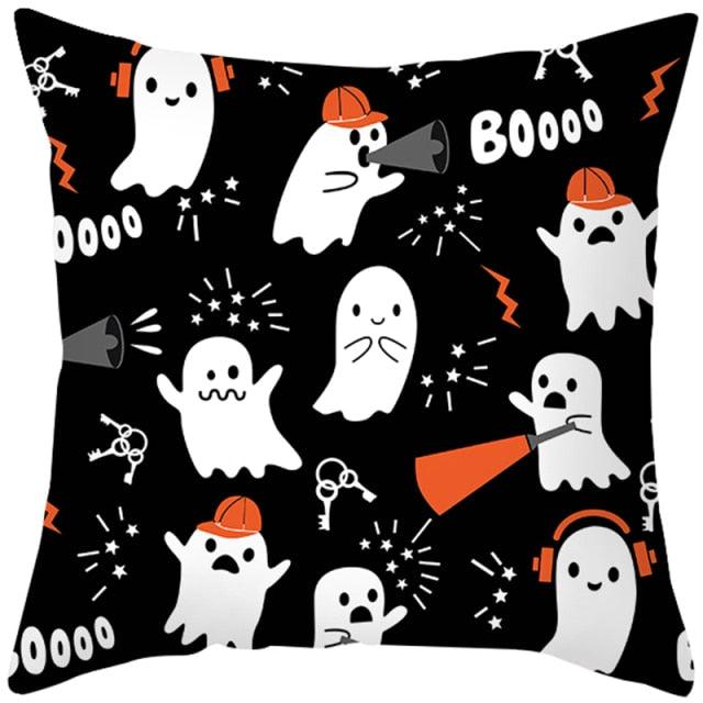 Halloween Cushion Cover Horror Pumpkin Printed Pillow Case Orange And Black Pillow Cover Pumpkin Farmhouse Deco Happy Halloween Decorative Pillow Case For Home 45x45CM