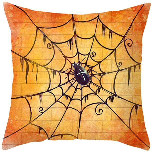 Halloween Cushion Cover Horror Pumpkin Printed Pillow Case Orange And Black Pillow Cover Pumpkin Farmhouse Deco Happy Halloween Decorative Pillow Case For Home 45x45CM