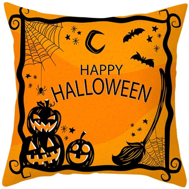 Halloween Cushion Cover Horror Pumpkin Printed Pillow Case Orange And Black Pillow Cover Pumpkin Farmhouse Deco Happy Halloween Decorative Pillow Case For Home 45x45CM