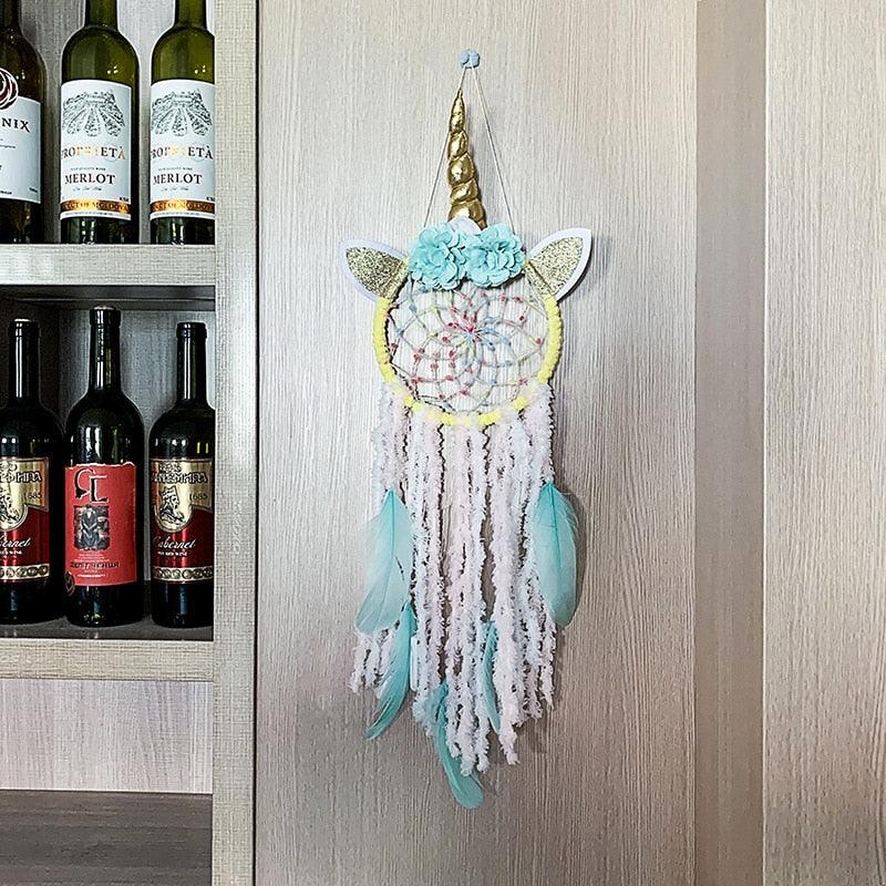 Handmade Dream Catchers Flower For Kids Unicorn Dream Catcher Ornament Feather Wall Decor For Girls Bedroom Flower Wall Hanging Decoration Flower Dream Catcher