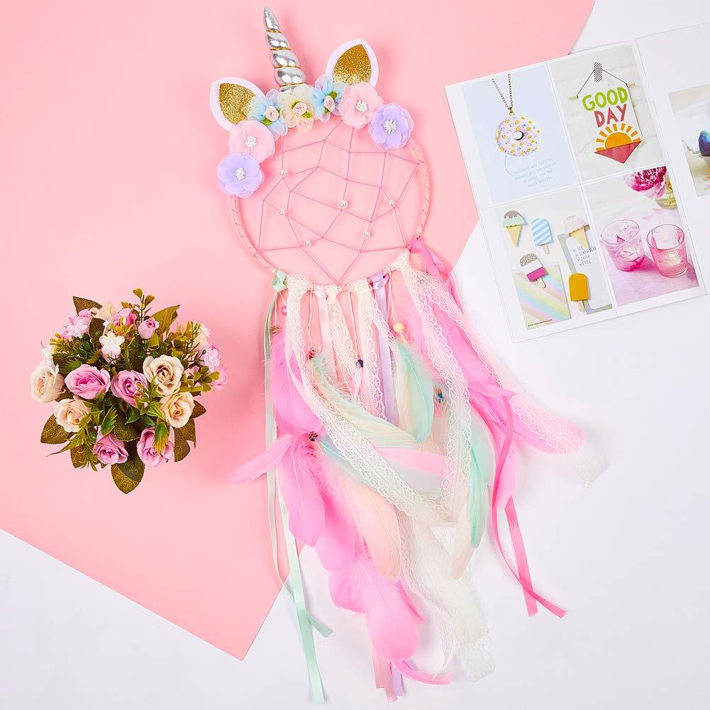 Handmade Dream Catchers Flower For Kids Unicorn Dream Catcher Ornament Feather Wall Decor For Girls Bedroom Flower Wall Hanging Decoration Flower Dream Catcher