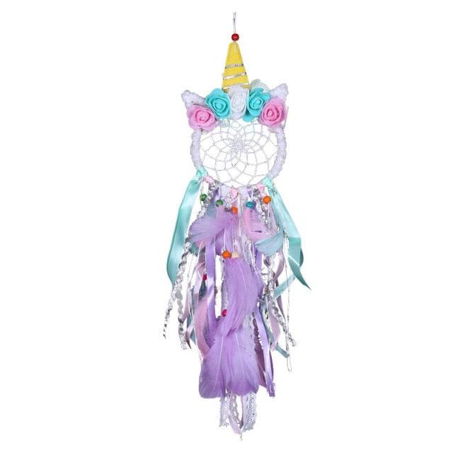 Handmade Dream Catchers Flower For Kids Unicorn Dream Catcher Ornament Feather Wall Decor For Girls Bedroom Flower Wall Hanging Decoration Flower Dream Catcher