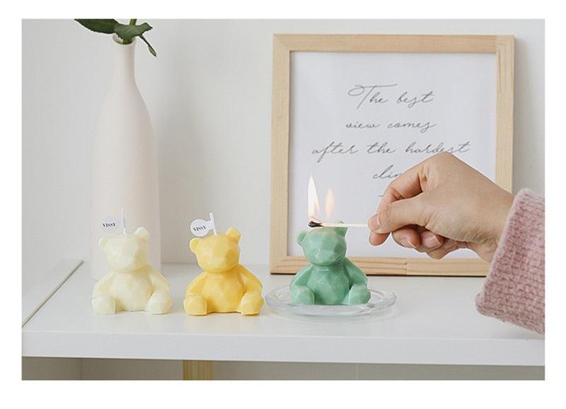 Handmade Scented Candles Creative Teddy Dog Candles Cute Bear Birthday Candles Bear Shaped Cool Candles Scented Funky Candles Aesthetic Candles Birthday Cake Decoration Cake Topper Decor For Baby ShoweAromatherapy Teddy Bear Shape Candle Gift