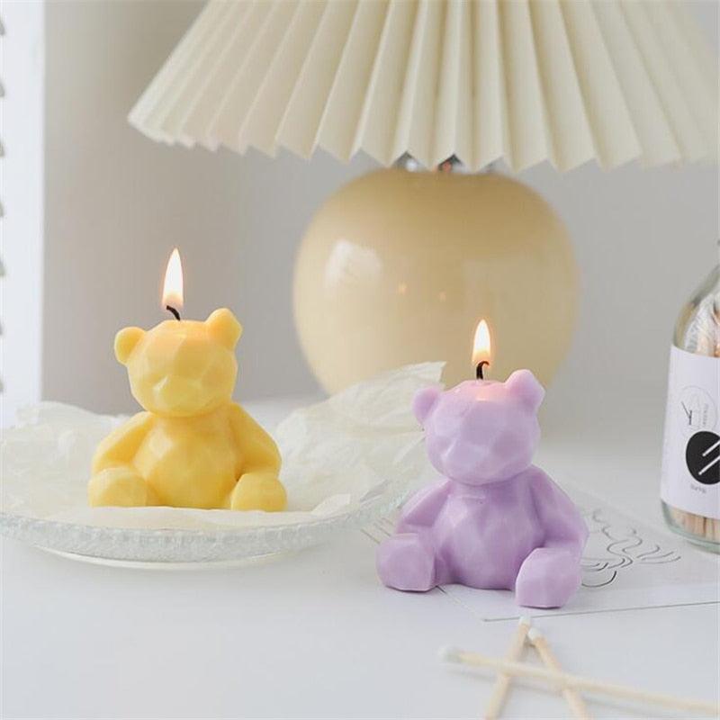 Handmade Scented Candles Creative Teddy Dog Candles Cute Bear Birthday Candles Bear Shaped Cool Candles Scented Funky Candles Aesthetic Candles Birthday Cake Decoration Cake Topper Decor For Baby ShoweAromatherapy Teddy Bear Shape Candle Gift