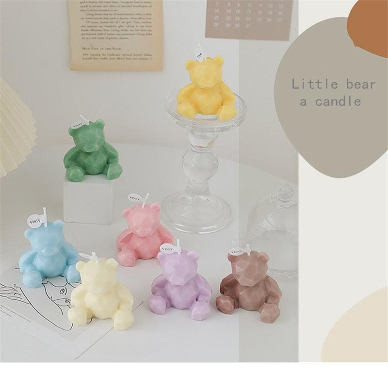 Handmade Scented Candles Creative Teddy Dog Candles Cute Bear Birthday Candles Bear Shaped Cool Candles Scented Funky Candles Aesthetic Candles Birthday Cake Decoration Cake Topper Decor For Baby ShoweAromatherapy Teddy Bear Shape Candle Gift