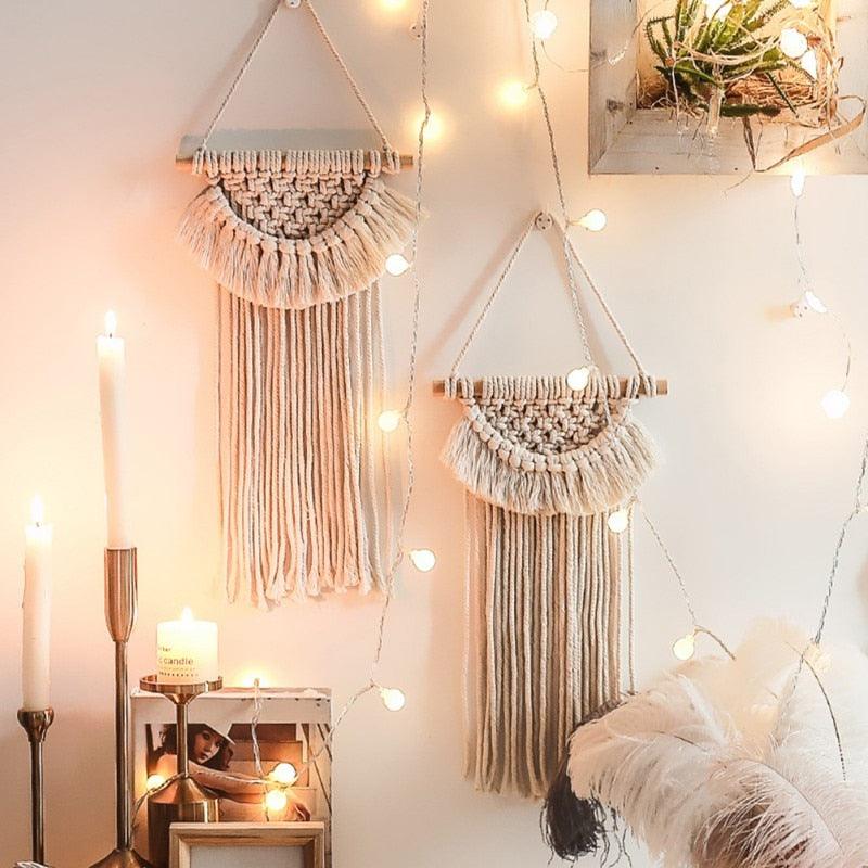 Handmade Wall Art Home Wall Decor Woven Hanging Tapestry Tassel Wind Chimes Wall Hanging Ornaments Hand Macrame Wall For Wall Wedding Living Room Gallery Patio Apartment Yard Decor