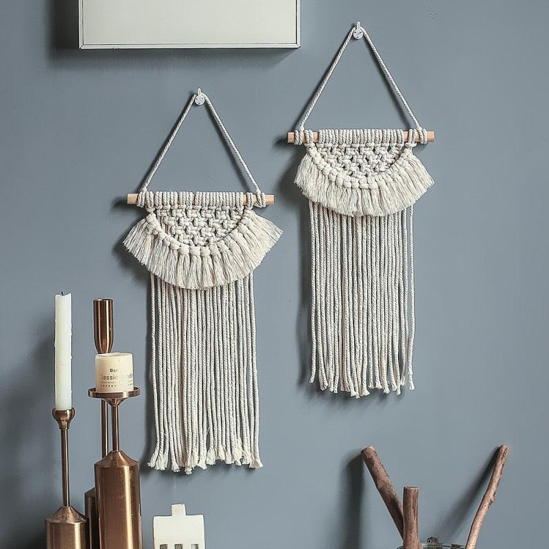 Handmade Wall Art Home Wall Decor Woven Hanging Tapestry Tassel Wind Chimes Wall Hanging Ornaments Hand Macrame Wall For Wall Wedding Living Room Gallery Patio Apartment Yard Decor