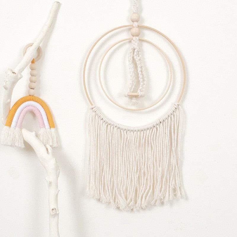 Handmade Wall Art Home Wall Decor Woven Hanging Tapestry Tassel Wind Chimes Wall Hanging Ornaments Hand Macrame Wall For Wall Wedding Living Room Gallery Patio Apartment Yard Decor