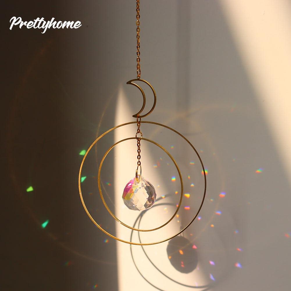 Hanging Sun Catcher Moon Light With Chain Pendant Ornament Crystal Balls Catcher Wind-chime Rainbow Maker Crystal Hanging Window Curtain Chandelier Outdoor Garden Home Decor Christmas Day Party Wedding Decoration
