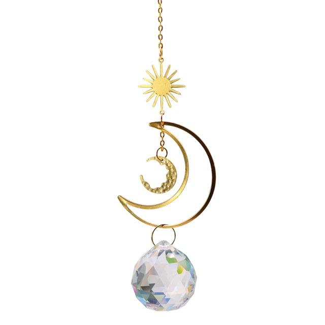 Hanging Sun Catcher Moon Light With Chain Pendant Ornament Crystal Balls Catcher Wind-chime Rainbow Maker Crystal Hanging Window Curtain Chandelier Outdoor Garden Home Decor Christmas Day Party Wedding Decoration