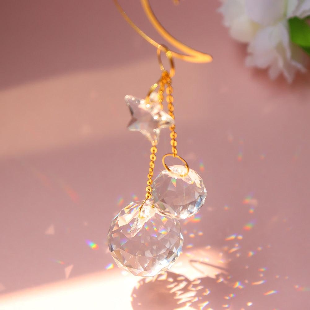 Hanging Sun Catcher Moon Light With Chain Pendant Ornament Crystal Balls Catcher Wind-chime Rainbow Maker Crystal Hanging Window Curtain Chandelier Outdoor Garden Home Decor Christmas Day Party Wedding Decoration