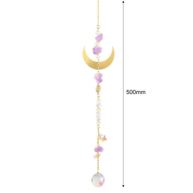 Hanging Sun Catcher Moon Light With Chain Pendant Ornament Crystal Balls Catcher Wind-chime Rainbow Maker Crystal Hanging Window Curtain Chandelier Outdoor Garden Home Decor Christmas Day Party Wedding Decoration