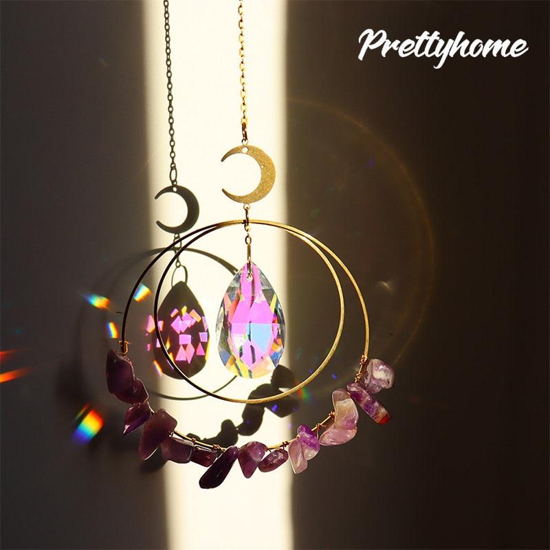 Hanging Sun Catcher Moon Light With Chain Pendant Ornament Crystal Balls Catcher Wind-chime Rainbow Maker Crystal Hanging Window Curtain Chandelier Outdoor Garden Home Decor Christmas Day Party Wedding Decoration