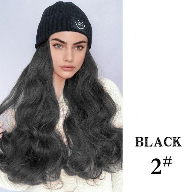 Hat Wig For Women Synthetic Long Wavy Wigs Autumn Winter Fashion Knitted Cap Hair Wig Hair Extensions Wigs For Black Women Cosplay Wigs For Women