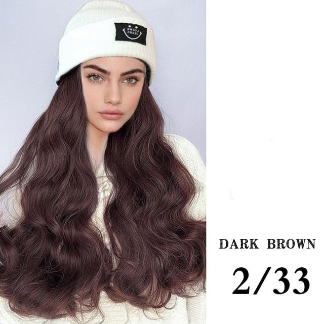 Hat Wig For Women Synthetic Long Wavy Wigs Autumn Winter Fashion Knitted Cap Hair Wig Hair Extensions Wigs For Black Women Cosplay Wigs For Women