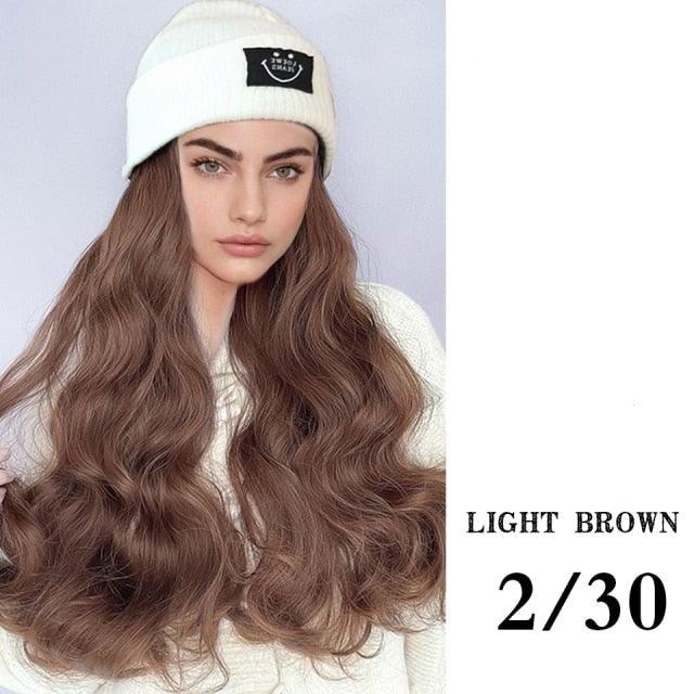 Hat Wig For Women Synthetic Long Wavy Wigs Autumn Winter Fashion Knitted Cap Hair Wig Hair Extensions Wigs For Black Women Cosplay Wigs For Women