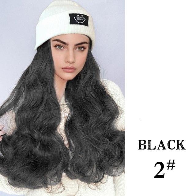 Hat Wig For Women Synthetic Long Wavy Wigs Autumn Winter Fashion Knitted Cap Hair Wig Hair Extensions Wigs For Black Women Cosplay Wigs For Women