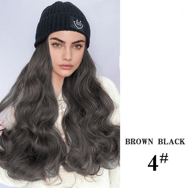 Hat Wig For Women Synthetic Long Wavy Wigs Autumn Winter Fashion Knitted Cap Hair Wig Hair Extensions Wigs For Black Women Cosplay Wigs For Women