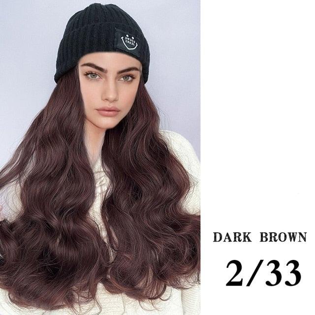 Hat Wig For Women Synthetic Long Wavy Wigs Autumn Winter Fashion Knitted Cap Hair Wig Hair Extensions Wigs For Black Women Cosplay Wigs For Women