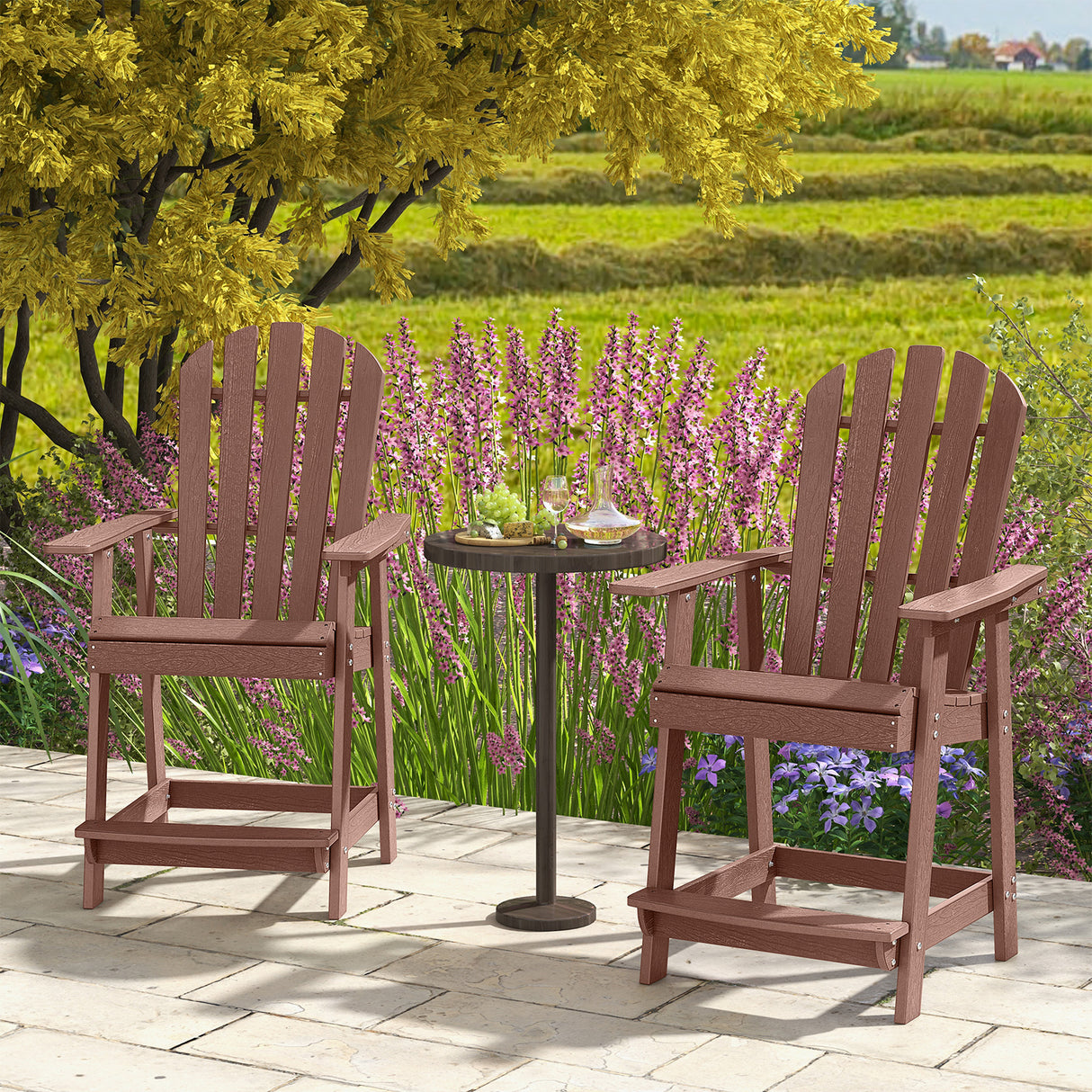 HDPE Patio Chair with Armrest and Footrest for Indoor Outdoor-Coffee