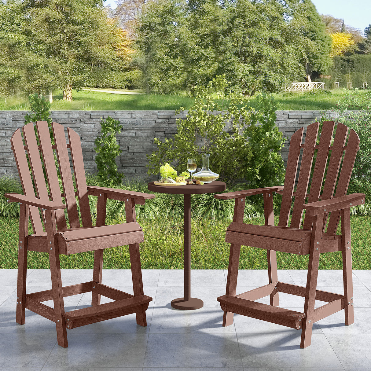 HDPE Patio Chair with Armrest and Footrest for Indoor Outdoor-Coffee