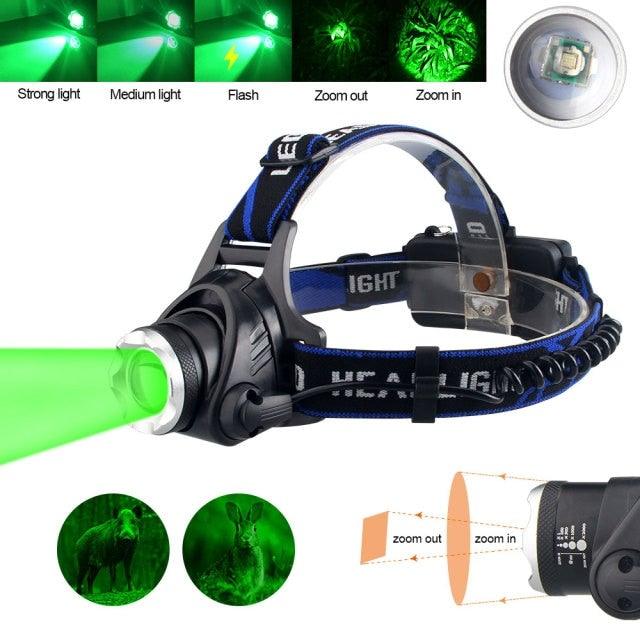 Headlamp Flashlight USB LED Head Rechargeable Light Waterproof Green/Red/UV 395nm Zoomable Headlamp Flashlight Light Outdoor Waterproof Headlight Led Head Lamp 3 Modes Torch For Camping Hiking Fishing
