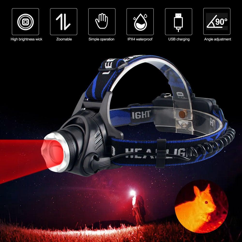 Headlamp Flashlight USB LED Head Rechargeable Light Waterproof Green/Red/UV 395nm Zoomable Headlamp Flashlight Light Outdoor Waterproof Headlight Led Head Lamp 3 Modes Torch For Camping Hiking Fishing